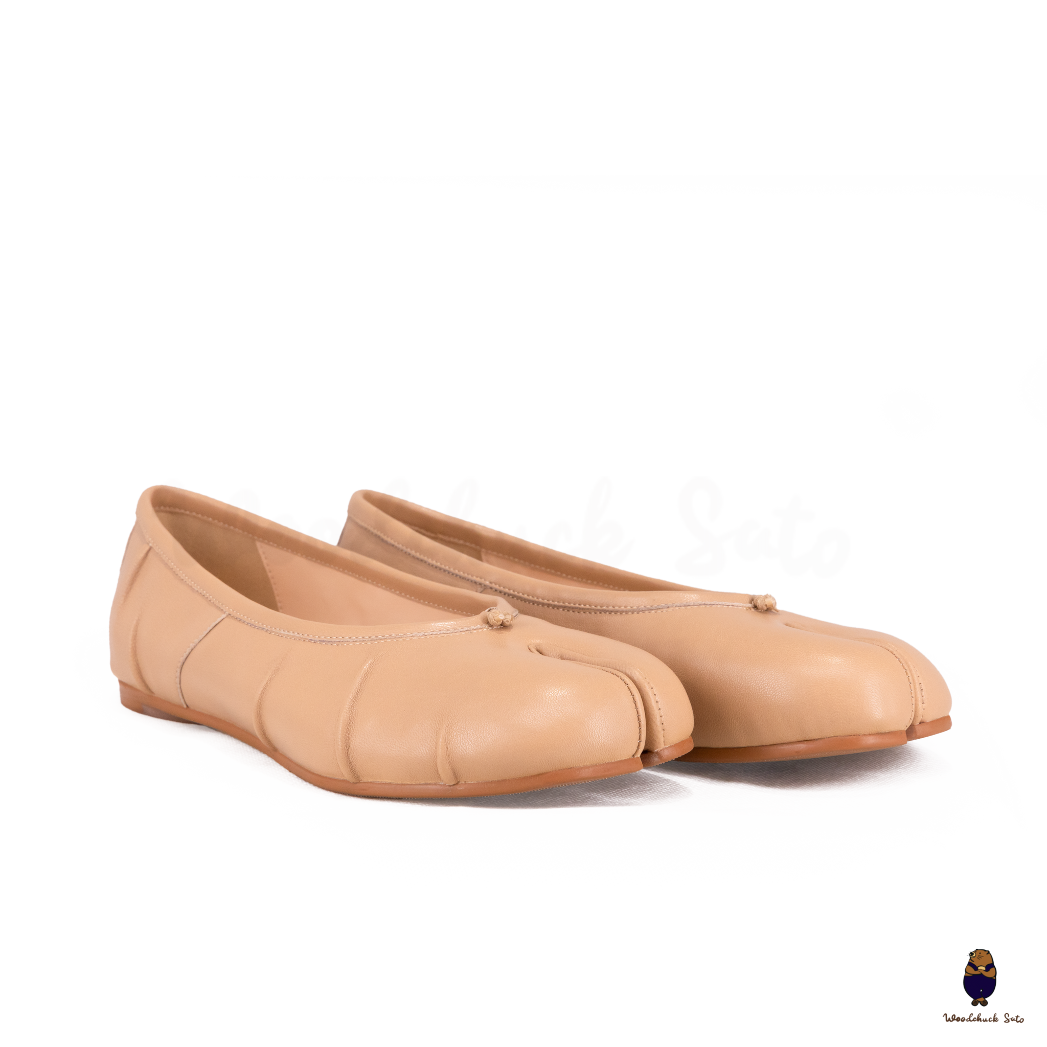 WoodChuckSato Ballerine da Uomo in Pelle Beige Tabi con Punta Divisa "Invecchiata" Taglie EU 35-45