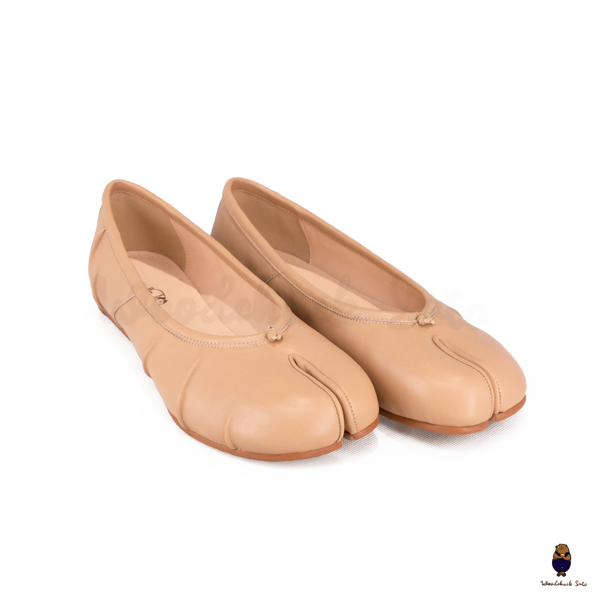 WoodChuckSato Ballerine da Uomo in Pelle Beige Tabi con Punta Divisa "Invecchiata" Taglie EU 35-45