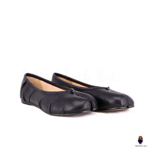 WoodChuckSato Damen- und Herren-Ballerinas Tabi Split-Toe „Distressed“ aus Leder in Schwarz, Größen EU 35–45