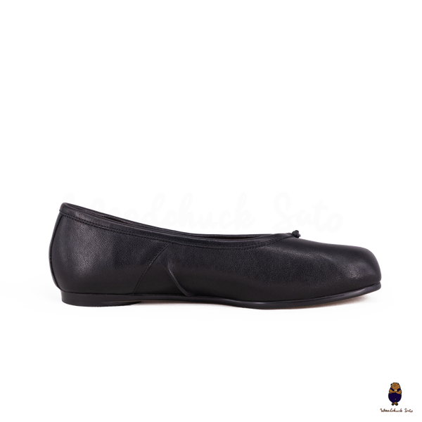 WoodChuckSato Damen- und Herren-Ballerinas Tabi Split-Toe „Distressed“ aus Leder in Schwarz, Größen EU 35–45