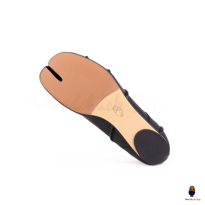 WoodChuckSato Femmes Hommes Noir Tabi Split-Toe "Distressed" Ballerines en cuir Tailles EU 35-45