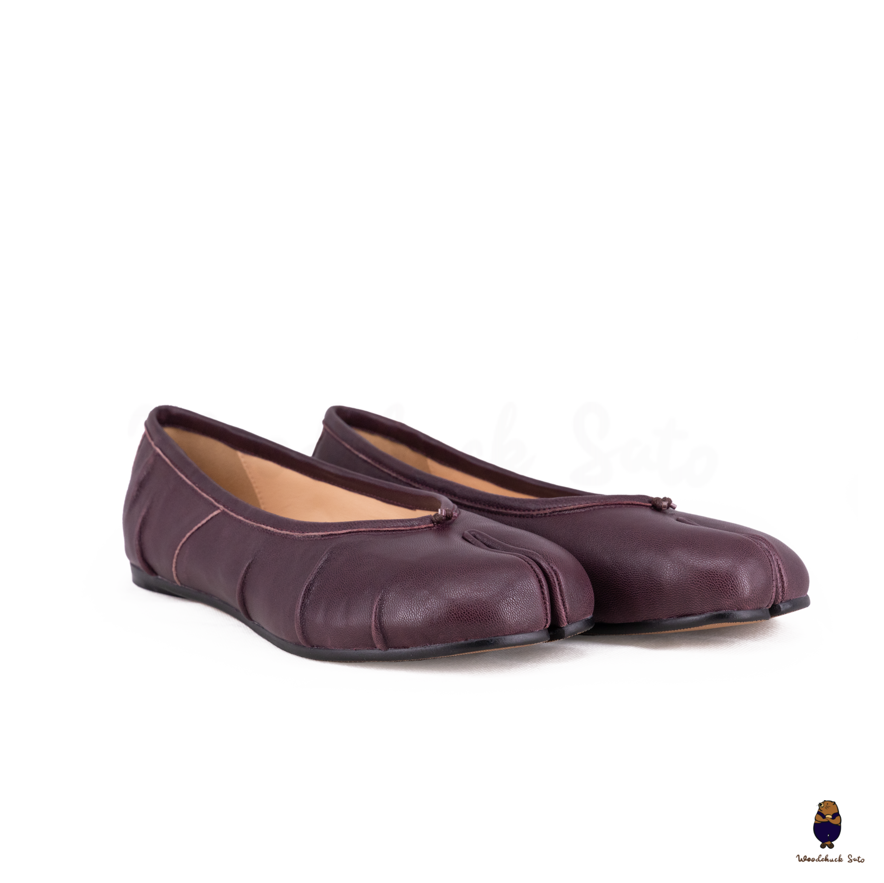 WoodchuckSato Burgundy Leather Split-Toe Tabi Fold Ballerina Flats