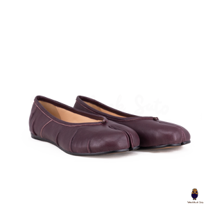WoodchuckSato Burgundy Leather Tabi Ballet Flats with Ruched