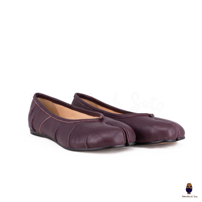 WoodchuckSato Burgundy Leather Split-Toe Tabi Fold Ballerina Flats   WoodChuckSato