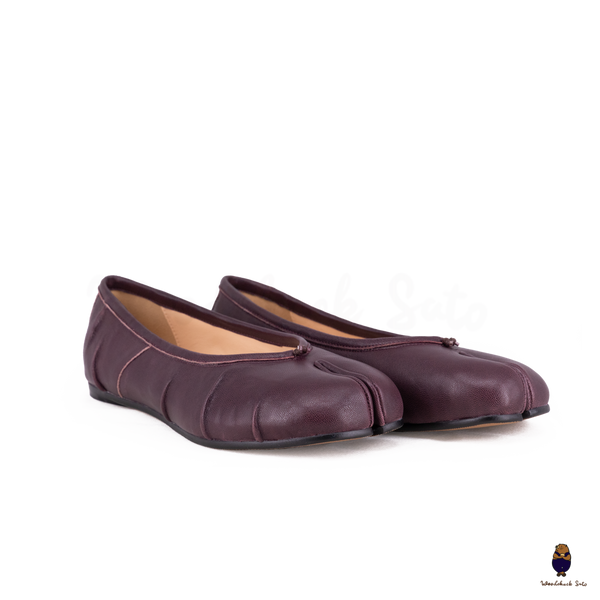 WoodchuckSato Burgundy Leather Tabi Ballet Flats with Ruched