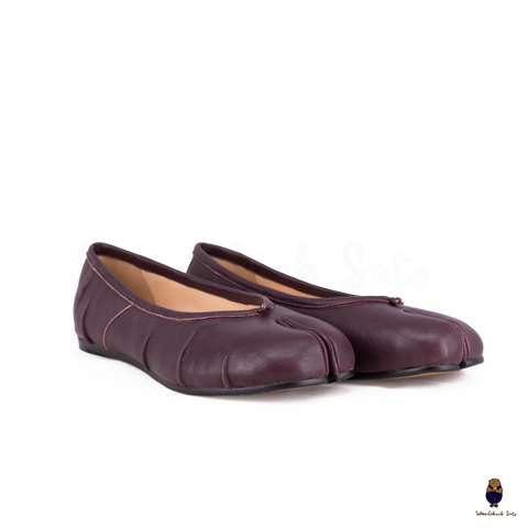 WoodchuckSato Burgundy Leather Tabi Ballet Flats with Ruched