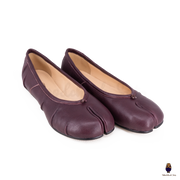 WoodChuckSato Women's Men's Burgundy Tabi Split-Toe "Distressed" Leather Ballet Flats Sizes EU 35-45