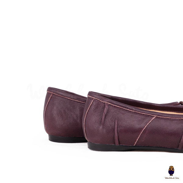 WoodchuckSato Burgundy Leather Tabi Ballet Flats with Ruched