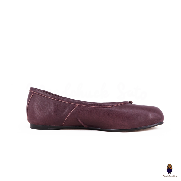 WoodchuckSato Burgundy Leather Tabi Ballet Flats with Ruched