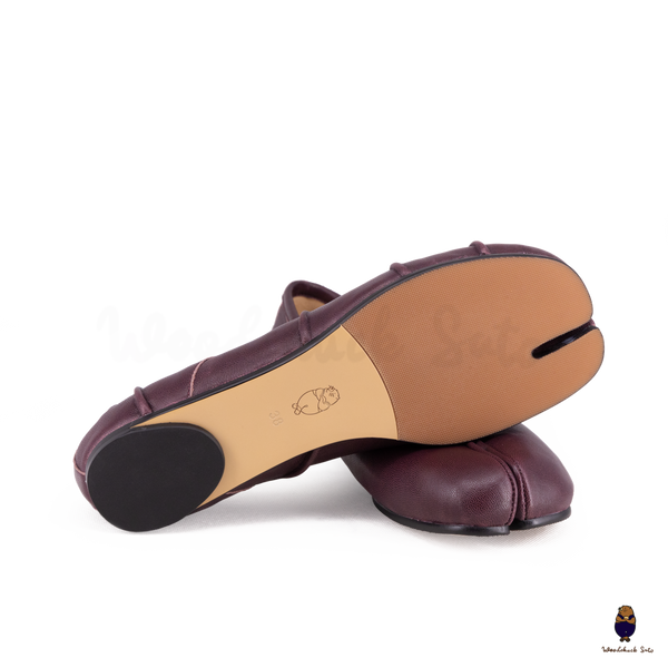 WoodchuckSato Burgundy Leather Tabi Ballet Flats with Ruched