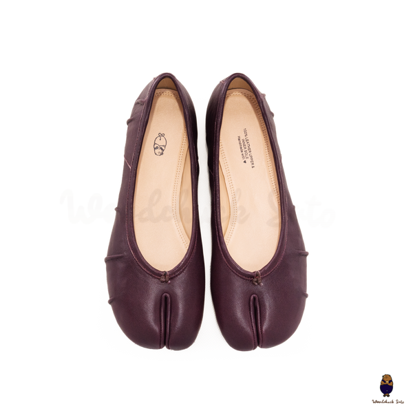 WoodchuckSato Burgundy Leather Tabi Ballet Flats with Ruched