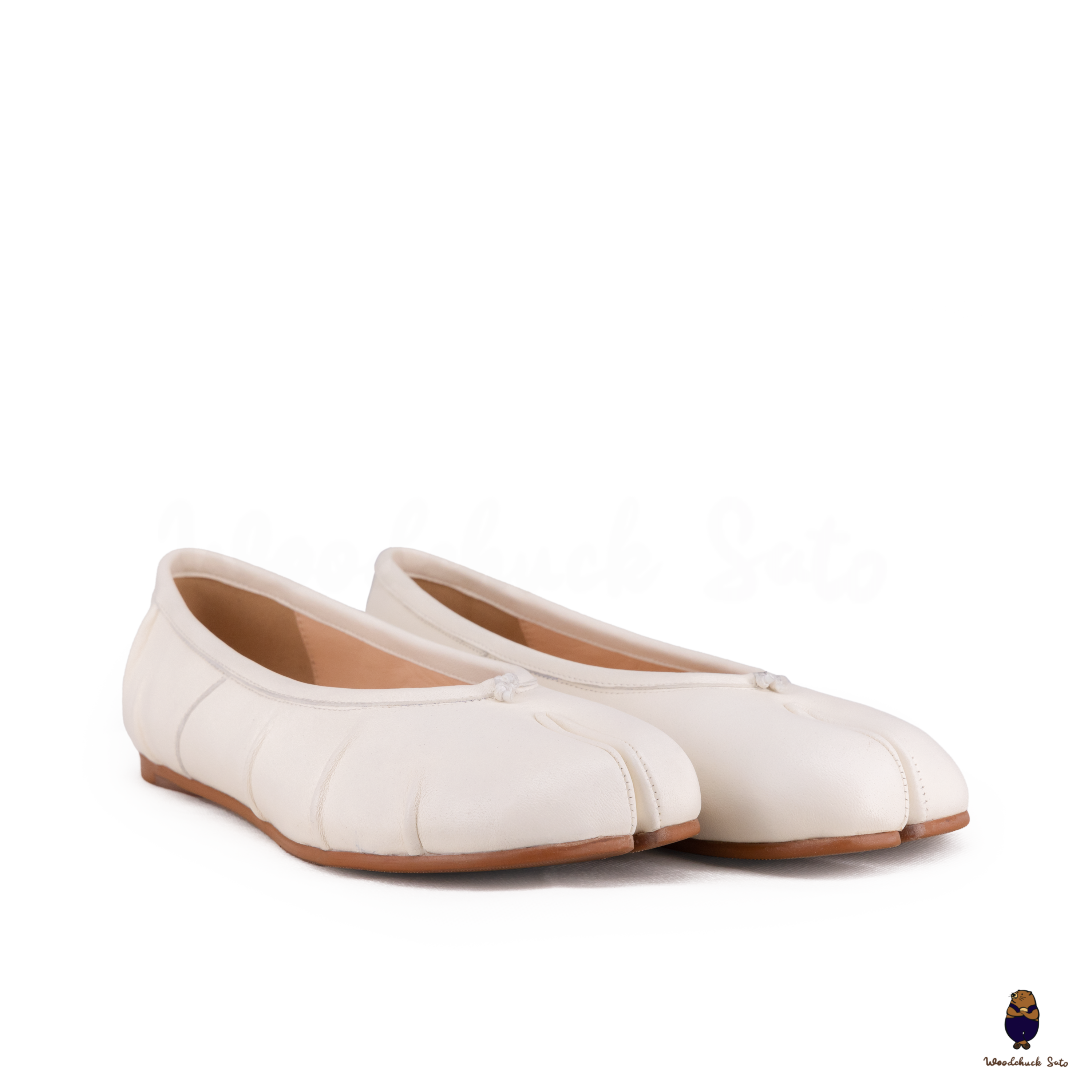 WoodchuckSato White Leather Split-Toe Tabi Fold Ballerina Flats