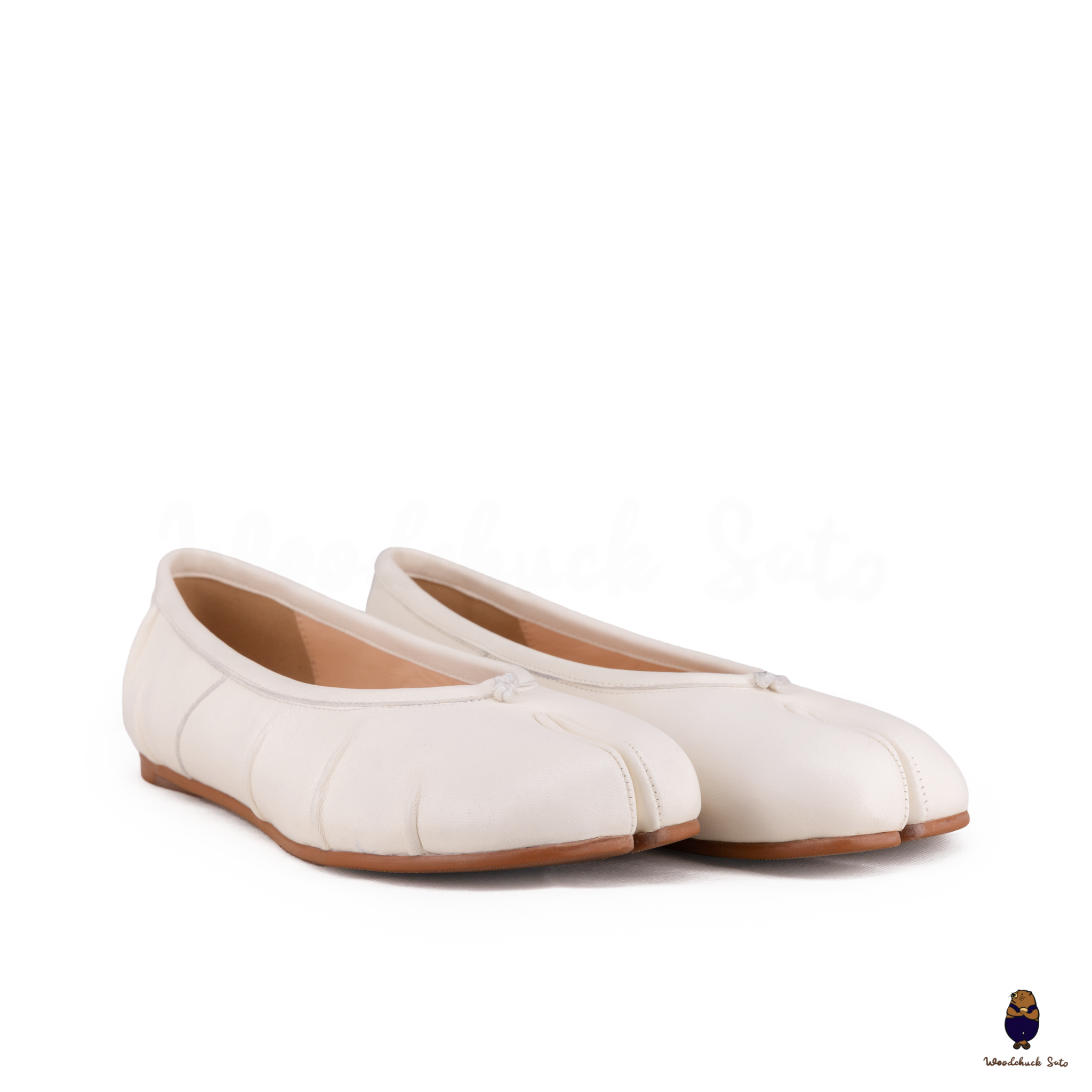 WoodChuckSato Ballerine Tabi da Uomo in Pelle Bianca con Punta Divisa "Invecchiata" da Donna Taglie EU 35-45