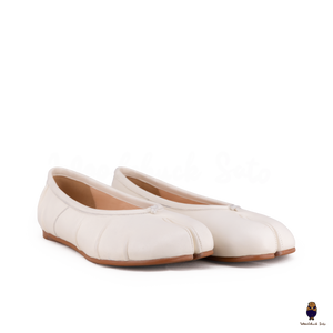 WoodChuckSato Ballerine Tabi da Uomo in Pelle Bianca con Punta Divisa "Invecchiata" da Donna Taglie EU 35-45