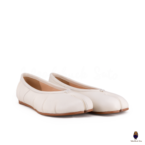 WoodChuckSato Ballerine Tabi da Uomo in Pelle Bianca con Punta Divisa "Invecchiata" da Donna Taglie EU 35-45