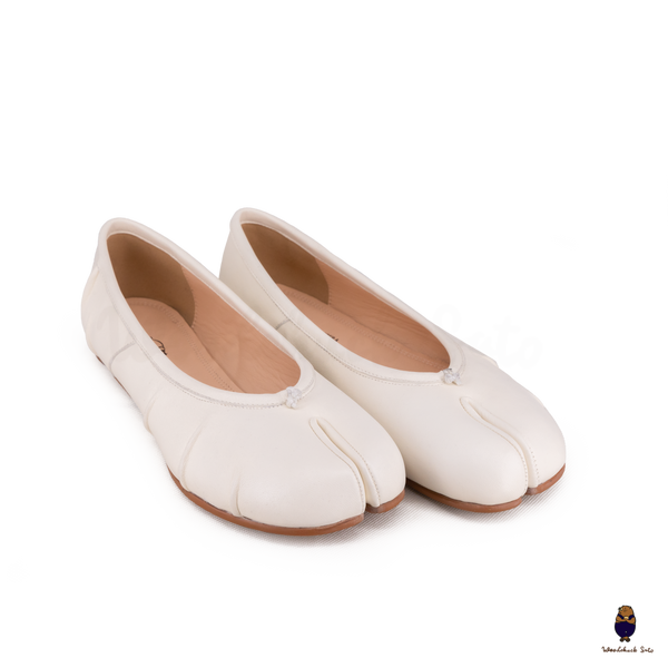 WoodChuckSato Ballerine Tabi da Uomo in Pelle Bianca con Punta Divisa "Invecchiata" da Donna Taglie EU 35-45