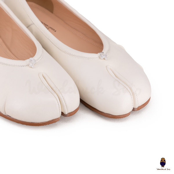 WoodChuckSato Ballerine Tabi da Uomo in Pelle Bianca con Punta Divisa "Invecchiata" da Donna Taglie EU 35-45