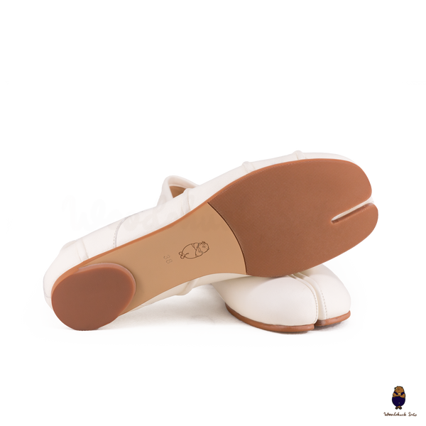 WoodChuckSato Ballerine Tabi da Uomo in Pelle Bianca con Punta Divisa "Invecchiata" da Donna Taglie EU 35-45