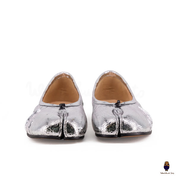 WoodChuckSato Ballerine da Uomo in Pelle Cracked Argento Tabi con Punta Divisa in Pelle "Invecchiata" Taglie EU 35-45