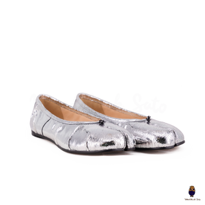 WoodChuckSato Ballerine da Uomo in Pelle Cracked Argento Tabi con Punta Divisa in Pelle "Invecchiata" Taglie EU 35-45