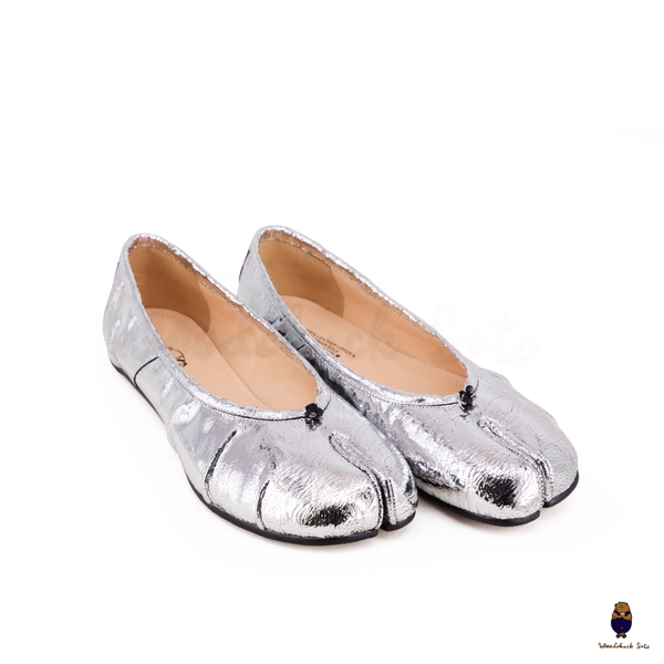 WoodChuckSato Ballerine da Uomo in Pelle Cracked Argento Tabi con Punta Divisa in Pelle "Invecchiata" Taglie EU 35-45