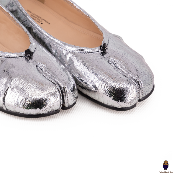 WoodChuckSato Ballerine da Uomo in Pelle Cracked Argento Tabi con Punta Divisa in Pelle "Invecchiata" Taglie EU 35-45