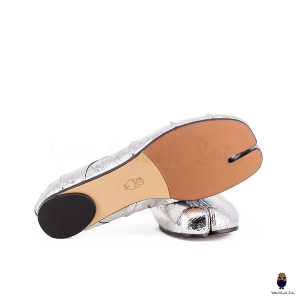 WoodChuckSato Ballerine da Uomo in Pelle Cracked Argento Tabi con Punta Divisa in Pelle "Invecchiata" Taglie EU 35-45