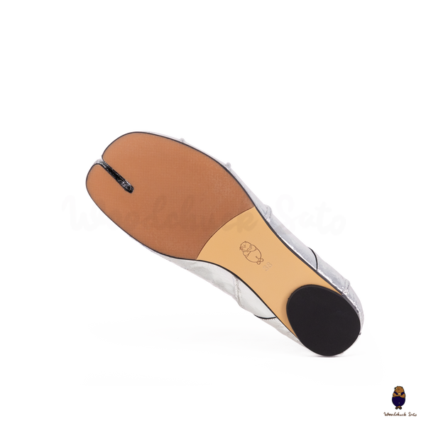 WoodChuckSato Ballerine da Uomo in Pelle Cracked Argento Tabi con Punta Divisa in Pelle "Invecchiata" Taglie EU 35-45