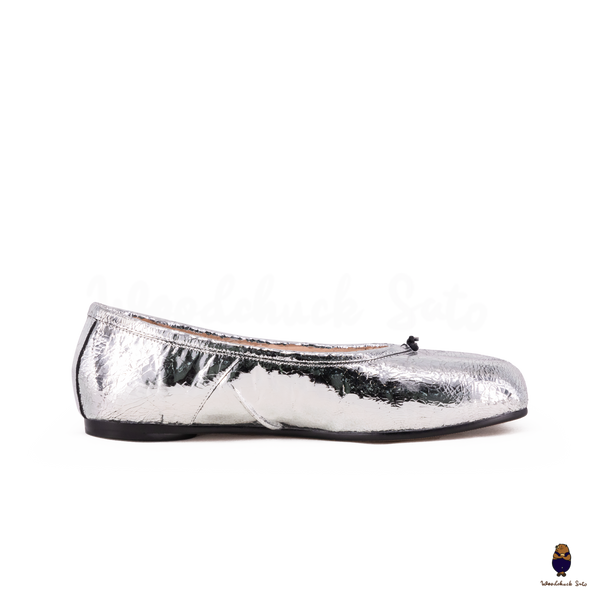 WoodChuckSato Ballerine da Uomo in Pelle Cracked Argento Tabi con Punta Divisa in Pelle "Invecchiata" Taglie EU 35-45