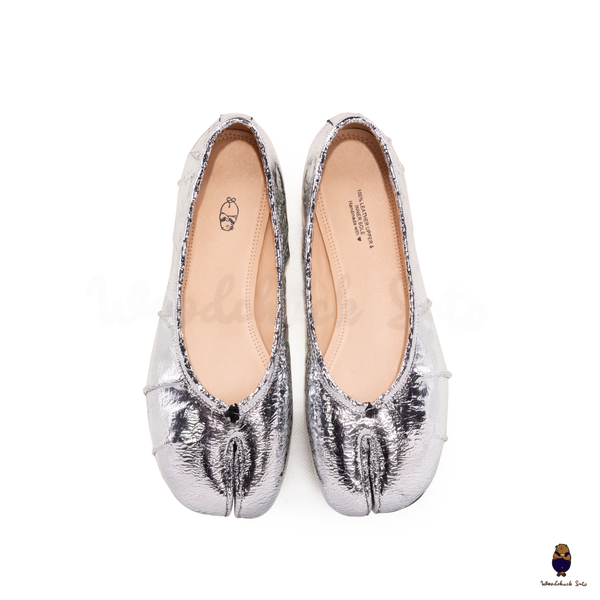 WoodChuckSato Ballerine da Uomo in Pelle Cracked Argento Tabi con Punta Divisa in Pelle "Invecchiata" Taglie EU 35-45