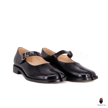 靴 Sheep Leather Tabi Sandals - black WoodChuckSato Black Tabi Split-Toe Sheep Leather Summer