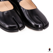 WoodChuckSato Zapatos planos Mary Jane de charol con punta dividida Tabi negro para hombre y mujer con correas de hebilla ajustables, tallas EU 35-47