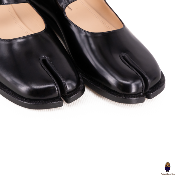 WoodChuckSato Women's Men's Black Tabi Split-Toe Patent Leather Mary Jane Flats with Adjustable Buckle Straps Sizes EU 35-47