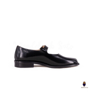 WoodChuckSato Zapatos planos Mary Jane de charol con punta dividida Tabi negro para hombre y mujer con correas de hebilla ajustables, tallas EU 35-47