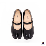 WoodChuckSato Zapatos planos Mary Jane de charol con punta dividida Tabi negro para hombre y mujer con correas de hebilla ajustables, tallas EU 35-47