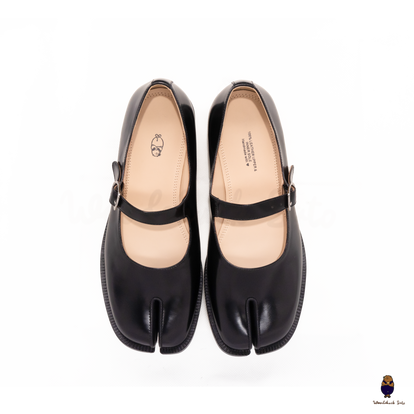 WoodchuckSato Black Edge-Beaded Leather Tabi Split Toe Mary Jane