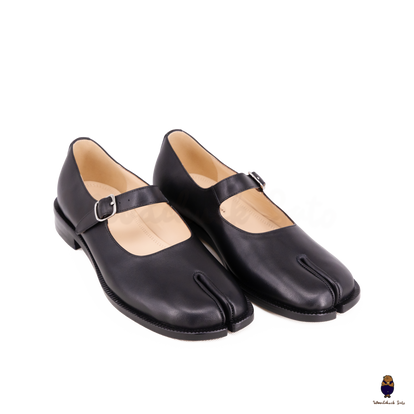 靴 Sheep Leather Tabi Sandals - black WoodChuckSato Black Tabi Split-Toe Sheep Leather Summer
