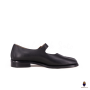WoodChuckSato Women's Men's Black Tabi Split-Toe Cow Leather Mary Jane Flats with Adjustable Buckle Straps Sizes EU 35-46