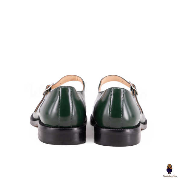 WoodChuckSato Women's Men's Green Tabi Split-Toe Patent Leather Mary Jane Flats with Adjustable Buckle Straps Sizes EU 35-47