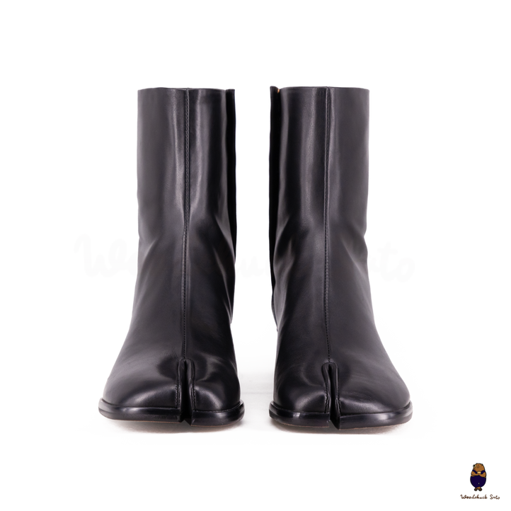 WoodChuckSato Women's Men's Black Tabi Split-Toe Cow Leather Boots with 3cm Heel Height Sizes EU 35-48