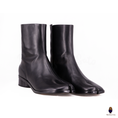 WoodChuckSato Women's Men's Black Tabi Split-Toe Cow Leather