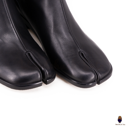 WoodChuckSato Women's Men's Black Tabi Split-Toe Cow Leather