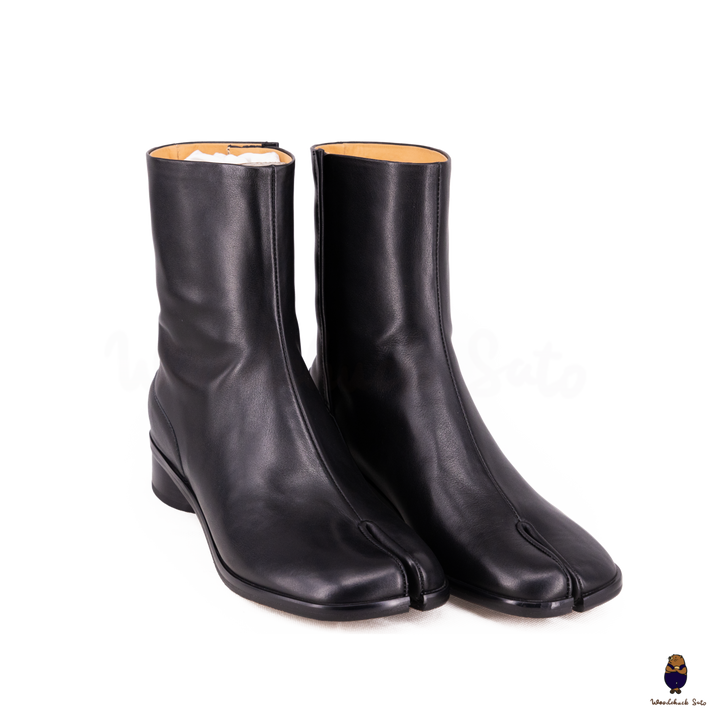 WoodChuckSato Women's Men's Black Tabi Split-Toe Cow Leather Boots with 3cm Heel Height Sizes EU 35-48
