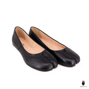 WoodChuckSato Bailarinas de piel de oveja con puntera dividida para hombre, color negro, Tabi, tallas EU 35-45