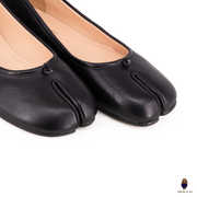 WoodChuckSato Bailarinas de piel de oveja con puntera dividida para hombre, color negro, Tabi, tallas EU 35-45