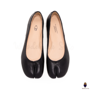 WoodChuckSato Bailarinas de piel de oveja con puntera dividida para hombre, color negro, Tabi, tallas EU 35-45