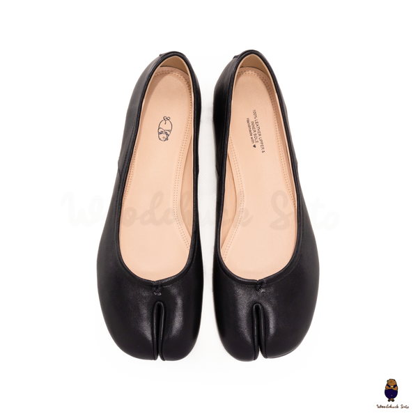 WoodChuckSato Women's Men's Black Tabi Split-Toe Sheep Leather Ballet Flats Sizes EU 35-45