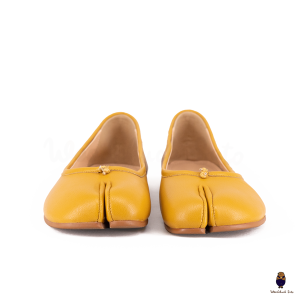 WoodChuckSato Ballerines Tabi en cuir de mouton à bout fendu pour homme et femme, jaune moutarde, tailles EU 35-45