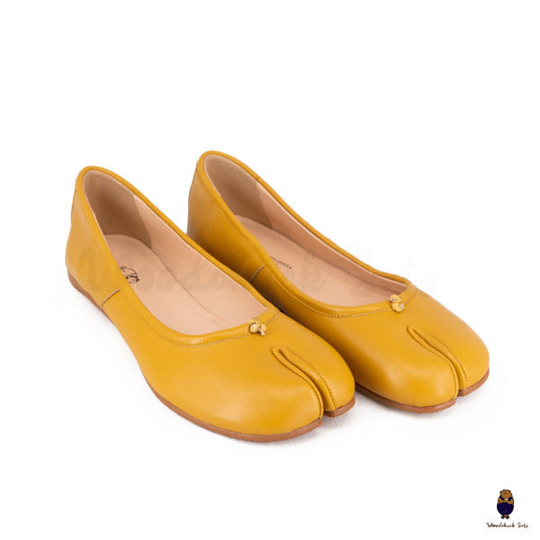WoodChuckSato Ballerines Tabi en cuir de mouton à bout fendu pour homme et femme, jaune moutarde, tailles EU 35-45