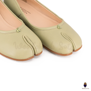 WoodChuckSato Hellgrüne Tabi-Ballerinas mit geteilter Zehenpartie aus Schafsleder für Damen und Herren, Größen EU 35–45
